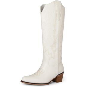 AIUNIIND Cowboy Boots for Women, Pointed Toe Chunky Heel Cowgirl Boots | 2.16 Inch Chunky Block Low Heel Boots, Knee High Western Tall Boots, Comfy for Concert, Festival in Saudi Arabia
