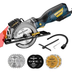 Enventor Mini Circular Saw, 5.8A 4-1/2" Electric Circular Saws with 6 Saw Blades, Laser Guide, 3,500RPM Max Cutting Depth 1-11/16"(90°), 1-1/8"(45°) for Soft Metal, Wood, Tile Cutting in Kuwait