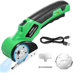 4V Cordless Electric Scissors, Rechargeable Box Cutter with 2000mAh Battery, 2 Blades, Safety Lock and LED Light, Perfect for Cardboard, Leather, Fabric and Plastic in Kuwait