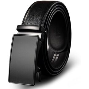 Men's Black Genuine Leather Belts, Automatic Ratchet Buckle Belt, Dress Casual, Trim to Fit, Gift Box in Saudi Arabia