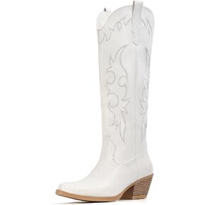 Cowboy Boots for Women Knee High Wide Calf Cowgirl Boots | Cowboy Boots for Women Knee High Cowgirl Boots Chunky Heel Pointed Toe With Embroidered Western Shoes in Kuwait