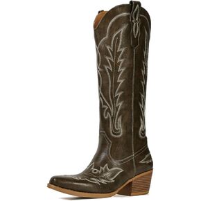 Cowboy Boots for Women Knee High Pointed Toe Western Fashion Country Cowgirl Boots with Embroidered in Kuwait