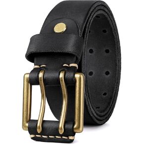 Real Leather Belts for Men Work Heavy Duty Double Prong Men's Belt Jeans Casual Mens Belts Leather Christmas Gifts in Saudi Arabia