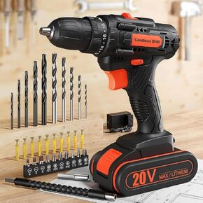 20V Cordless Drill Driver Set, Electric Power Screwdriver Drill with 2.0Ah Battery, 3/8" Keyless Chuck, 18+1 Torque Settings, 2 Speed, LED Light, 42PCS Accessory Kit in Kuwait