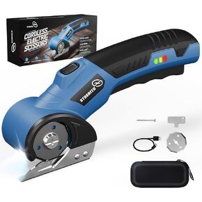 STREBITO Cordless Electric Scissors, 4V Electric Box Cutter for Cardboard | 2600mAh Battery, 320RPM Motor, Safety Lock & LED Light, Cardboard Cutter with 2 Blades for Fabric, Leather, Carpet, Plastic in Kuwait