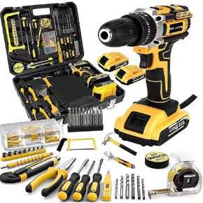 21V Brushless Cordless Drill Driver Set,1500RPM Power Drill with 2 Batteries,25+3 Torque Settings,3/8" Keyless Chuck,LED Light,Professional Home & DIY Tool Kit with Case in Kuwait