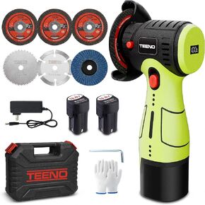 TEENO Brushless Cordless Angle Grinder, 19,500 RPM Mini Electric Angle Grinding Tool with LED Display, 2x 16.8V 2000mAh Batteries, 6 Discs, 3-Inch Handheld Grinder for Metal/Wood Cutting and Grinding in Saudi Arabia