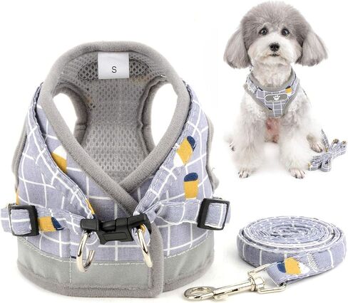 Zunea No Pull Small Dog Harness and Leash Set Adjustable Reflective Step-in Chihuahua Vest Harnesses Mesh Padded Plaid Escape Proof Walking Puppy Jacket for Boy Girl Pet Dogs Cats Gray L in Saudi Arabia