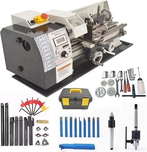 Mini Lathe Metal Bench Machine 900W, 50-2500 RPM Variable Speed, 38mm Spindle Through Hole, 125mm Chuck Diameter for Precision Model Processing and Sample Creation in Kuwait