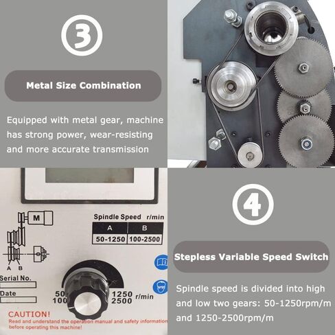 Mini Lathe Metal Bench Machine 900W, 50-2500 RPM Variable Speed, 38mm Spindle Through Hole, 125mm Chuck Diameter for Precision Model Processing and Sample Creation in Kuwait