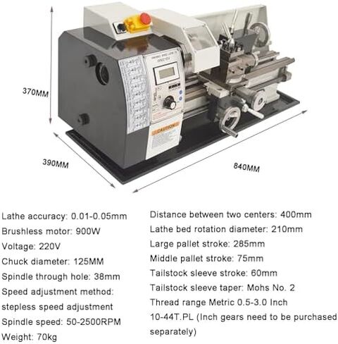 Miniature Metal Lathe, 900W High Power with 50-2500RPM Variable Speed, Precision Model Processing for Wood Working in Kuwait