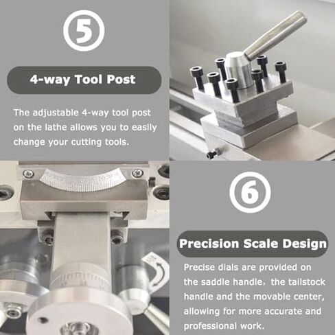 Miniature Metal Lathe, 900W High Power with 50-2500RPM Variable Speed, Precision Model Processing for Wood Working in Kuwait