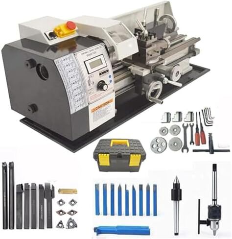 Mini Lathe Metal Benchtop Machine, 50-2500 RPM Variable Speed, 38mm Spindle Through Bore,for Precision Model Machining and Prototyping in Kuwait