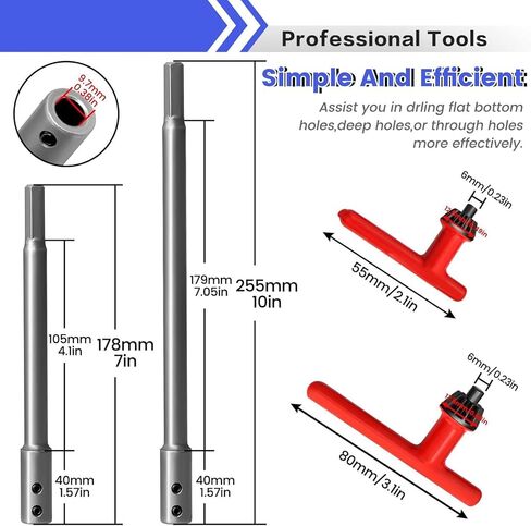 Generic 4 Pieces Bit Extension Set 3/8 Inch Round Shank Spade Extension Holes Saw Extension Non Slip Chuck Press Wrench Key Suitable for Carpentry in Kuwait
