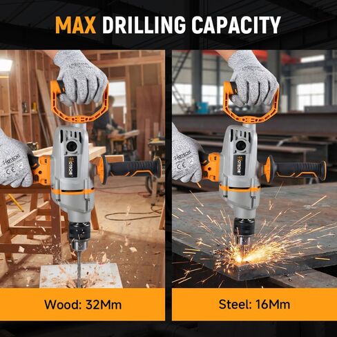 Hoteche 1200W 16MM Mixer Drill, Variable Speed Corded Drill with Reversible Function for Drilling & Mixing, Yellow, Color Box Packaging in Kuwait