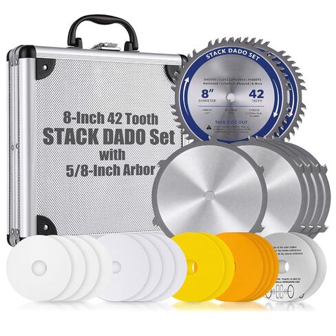 Hicarer 8" 42T Stacked Dado Blade Set with 5/8" Arbor 24 Pieces dado Blades | Compatible with 10 inch table saws adjustable cutting width fine finish for dados, grooves, rabbets, woodworking projects in Saudi Arabia