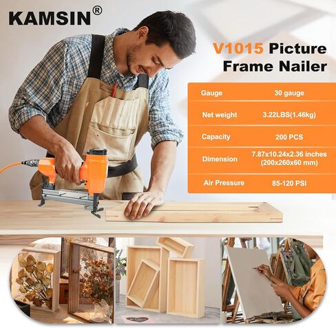 V1015 30 Gauge Pneumatic Picture Frame Nailer, 13/32" Crown V Nailer | Drives 3/16" to 19/32" (5-15mm) V-Nails – Professional Picture Frame Joiner Tool for DIY Picture Frames Making, Carpentry in Kuwait