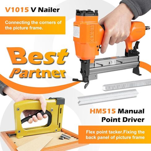 V1015 30 Gauge Pneumatic Picture Frame Nailer, 13/32" Crown V Nailer | Drives 3/16" to 19/32" (5-15mm) V-Nails – Professional Picture Frame Joiner Tool for DIY Picture Frames Making, Carpentry in Kuwait