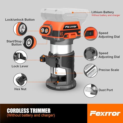 Cordless Compact Router for Makita Battery, Brushless Wood Router with 6 Variable Speeds, 30000 RPM for Woodworking, Cordless Palm Router Tool with 5PCS Router Bits, Dust Hood (Tool Only) in Kuwait