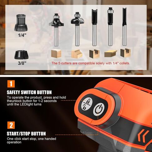 Cordless Compact Router for Makita Battery, Brushless Wood Router with 6 Variable Speeds, 30000 RPM for Woodworking, Cordless Palm Router Tool with 5PCS Router Bits, Dust Hood (Tool Only) in Kuwait
