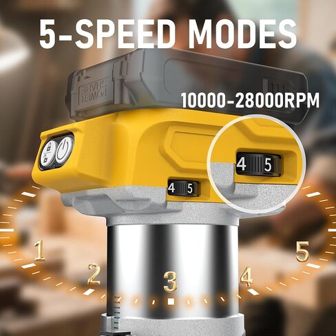 Cordless Router Compatible with Dewalt 20V Battery(No Battery) | Wood Router with Brushless Motor, 5 Speed, 28000RPM, Fixed Base, 6PCS Router Bits for Woodworking, Edge Trimming, Grooving in Kuwait