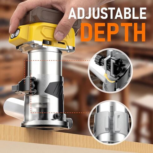 Cordless Router Compatible with Dewalt 20V Battery(No Battery) | Wood Router with Brushless Motor, 5 Speed, 28000RPM, Fixed Base, 6PCS Router Bits for Woodworking, Edge Trimming, Grooving in Kuwait