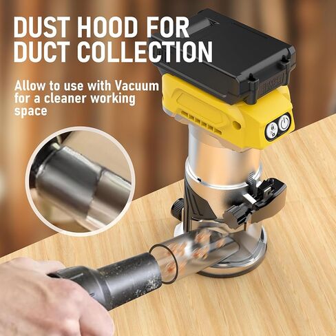 Cordless Router Compatible with Dewalt 20V Battery(No Battery) | Wood Router with Brushless Motor, 5 Speed, 28000RPM, Fixed Base, 6PCS Router Bits for Woodworking, Edge Trimming, Grooving in Kuwait