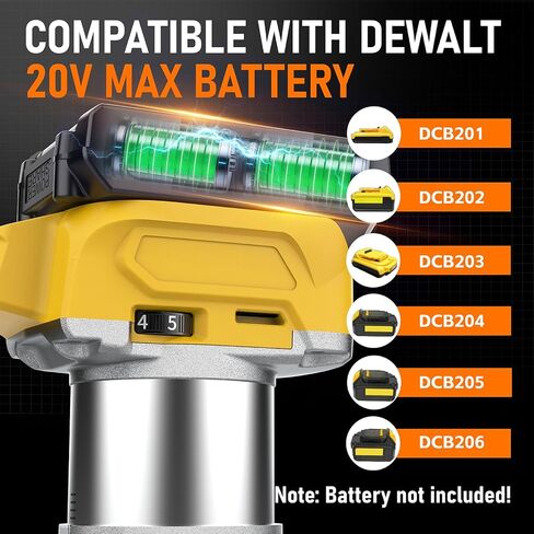 Cordless Router Compatible with Dewalt 20V Battery(No Battery) | Wood Router with Brushless Motor, 5 Speed, 28000RPM, Fixed Base, 6PCS Router Bits for Woodworking, Edge Trimming, Grooving in Kuwait