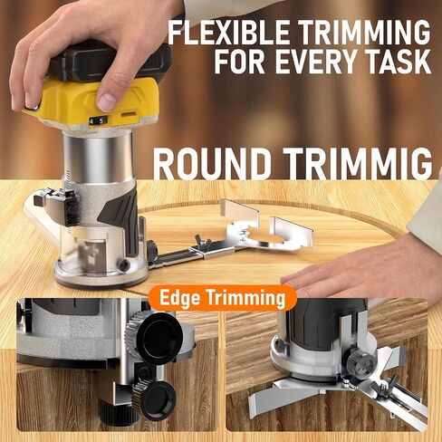 Cordless Router Compatible with Dewalt 20V Battery(No Battery) | Wood Router with Brushless Motor, 5 Speed, 28000RPM, Fixed Base, 6PCS Router Bits for Woodworking, Edge Trimming, Grooving in Kuwait