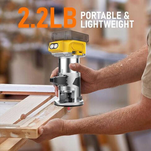 Cordless Router Compatible with Dewalt 20V Battery(No Battery) | Wood Router with Brushless Motor, 5 Speed, 28000RPM, Fixed Base, 6PCS Router Bits for Woodworking, Edge Trimming, Grooving in Kuwait