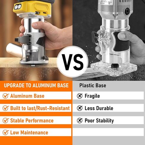 Cordless Router Compatible with Dewalt 20V Battery(No Battery) | Wood Router with Brushless Motor, 5 Speed, 28000RPM, Fixed Base, 6PCS Router Bits for Woodworking, Edge Trimming, Grooving in Kuwait