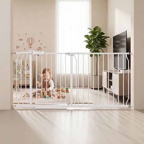 HOOEN Extra Wide Baby Gate for Doorways Stairs 86-105 Inch Wide Pressure Mounted Dog Gates for the House Walk Through Gates Indoor Safety Child Gates for Kids or Pets (86.3"-105") in Saudi Arabia