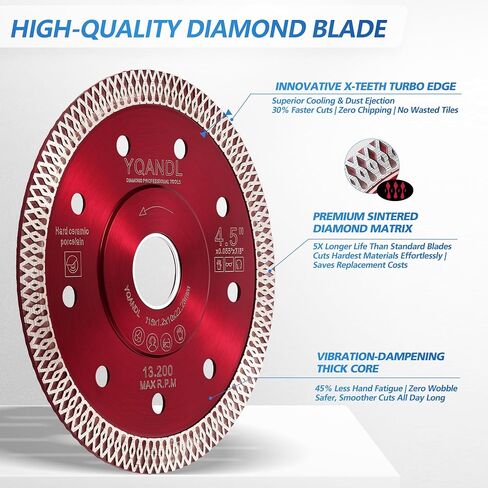 2-Pack 4-1/2" Diamond Blade for Angle Grinder | Super Thin X-Teeth Turbo Tile Saw Blade, Wet/Dry Diamond Cutting Disc, For Porcelain Ceramic Granite Marble in Kuwait