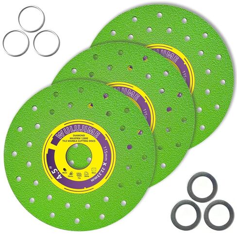 4-1/2 Inch Diamond Tile Cutting Blade for Angle Grinder - 3 Pack, Ultra-Thin Chip-Free Saw Disc for Porcelain, Ceramic, Glass, Marble, Stone, Granite, Dry & Wet Cutting, 7/8" Arbor with 5/8" Bushing in Kuwait