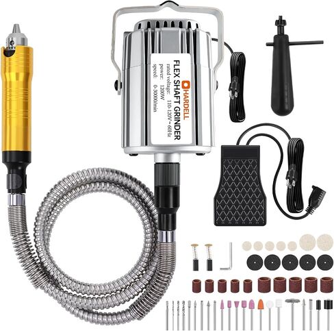 1200W Flex Shaft Grinder, 30000RPM Variable Speed Flex Shaft Rotary Tool Kit with 46pcs Accessories, 0-1/4" Universal Chuck Hanging Grinder for Polishing, Carving, Silver, Wood, DIY Creating in Kuwait