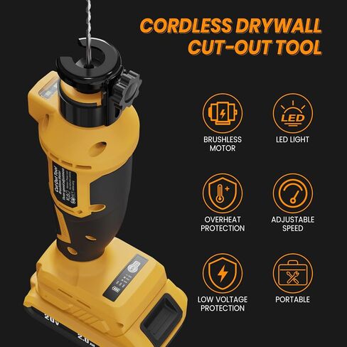 Cordless Drywall Cut-Out Tool for De-walt 20V Battery, 3 Speed Adjustable Brushless Rotary Saw with Up to 30000 RPM, Drywall Rotary Cutting Tool for Sheetrock,Wood,Plywood(Tool Only) in Kuwait