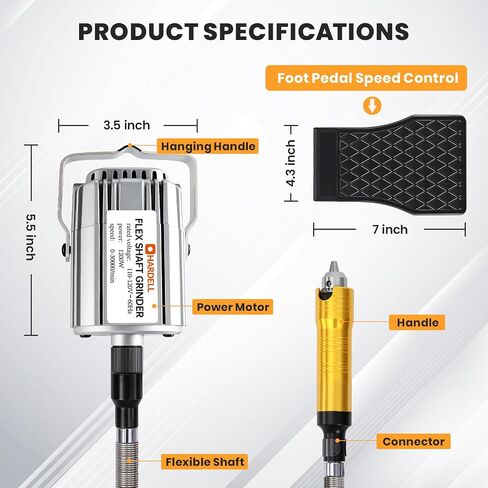 1200W Flex Shaft Grinder, 30000RPM Variable Speed Flex Shaft Rotary Tool Kit with 46pcs Accessories, 0-1/4" Universal Chuck Hanging Grinder for Polishing, Carving, Silver, Wood, DIY Creating in Kuwait