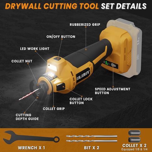 Cordless Drywall Cut-Out Tool for De-walt 20V Battery, 3 Speed Adjustable Brushless Rotary Saw with Up to 30000 RPM, Drywall Rotary Cutting Tool for Sheetrock,Wood,Plywood(Tool Only) in Kuwait