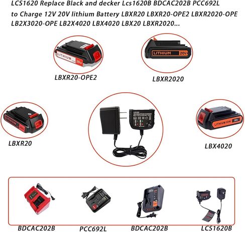 Lcs1620 Compatible with Black and Decker 12V 20V Lithium Battery Charger LCS1620B BDCAC202B PCC692L to Charge LBXR20 LB20 LBX20 LBXR2520 LBX4020 LB2X4020 LBXR20-OPE LBXR2020-OPE LB2X3020-OPE in Kuwait