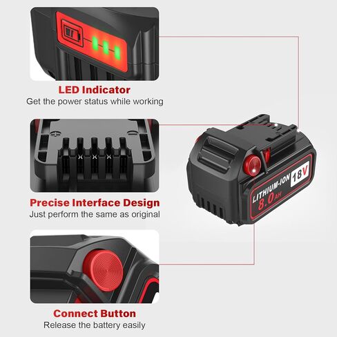 2 Pack 18V 8.0Ah Battery with Charger Replace for Milwaukee M-18 Batteries | High capacity,12V and 18V rapid charger,Compatible with Milwaukee 18V power tools in Kuwait