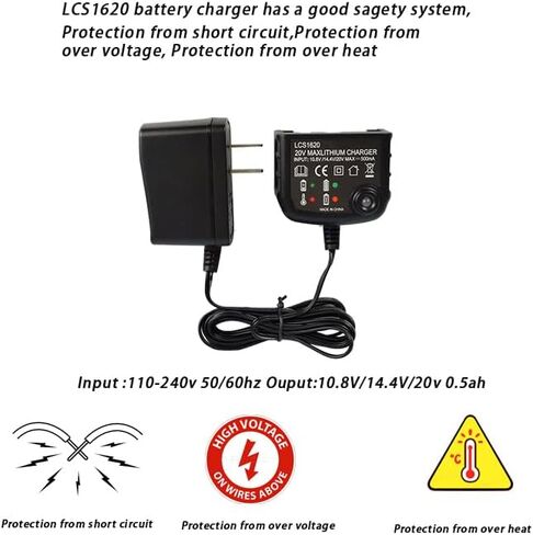 Lcs1620 Compatible with Black and Decker 12V 20V Lithium Battery Charger LCS1620B BDCAC202B PCC692L to Charge LBXR20 LB20 LBX20 LBXR2520 LBX4020 LB2X4020 LBXR20-OPE LBXR2020-OPE LB2X3020-OPE in Kuwait