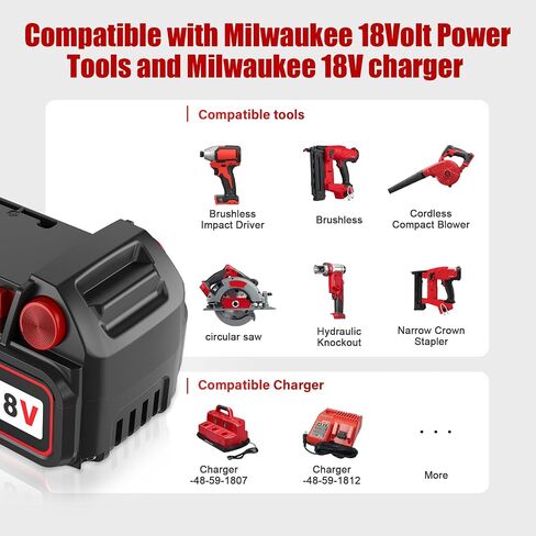 2 Pack 18V 8.0Ah Battery with Charger Replace for Milwaukee M-18 Batteries | High capacity,12V and 18V rapid charger,Compatible with Milwaukee 18V power tools in Kuwait