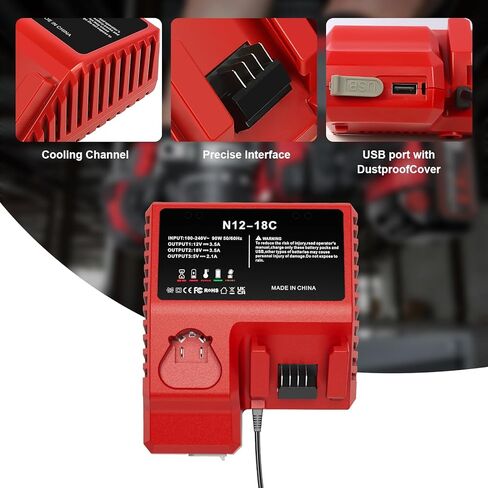 2 Pack 18V 8.0Ah Battery with Charger Replace for Milwaukee M-18 Batteries | High capacity,12V and 18V rapid charger,Compatible with Milwaukee 18V power tools in Kuwait