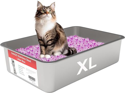 VehiGo Extra Large Metal Cat Litter Box, Stainless Steel Durable Litter Pan for Large or Multiple Cats, Kitty Litter Box with Smooth Surface and Easy to Clean in Saudi Arabia