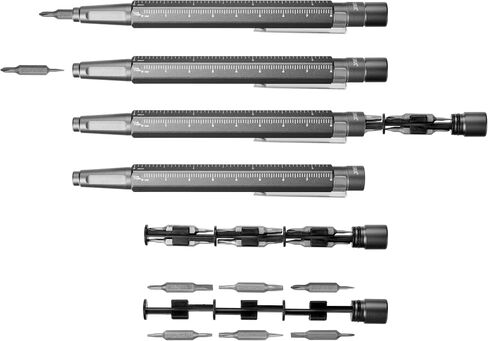 TROIKA Bit pen with 12 different precision bits, construction tool 13, space-saving storage in pen housing with magnetic tip for secure fixing of bits, aluminium, titanium-coloured in Kuwait