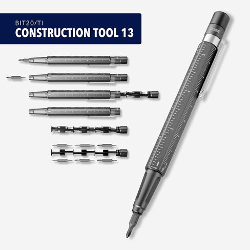 TROIKA Bit pen with 12 different precision bits, construction tool 13, space-saving storage in pen housing with magnetic tip for secure fixing of bits, aluminium, titanium-coloured in Kuwait