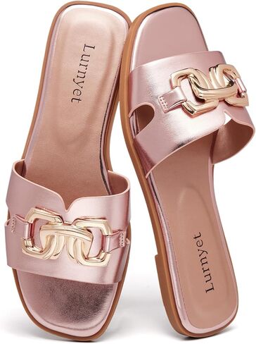 Women's Flat Slide Sandals Dressy Square Open Toe Slip On Sandals for Summer Beach in Kuwait