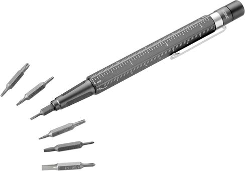 TROIKA Bit pen with 12 different precision bits, construction tool 13, space-saving storage in pen housing with magnetic tip for secure fixing of bits, aluminium, titanium-coloured in Kuwait