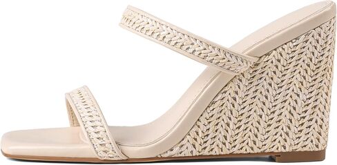 EQAUDES Wedges Sandal for Women Square Toe Summer -Espadrilles, Slip on, Beach, Two Strap High Heeled Sandal, Comfortable, Vacation Dress, Wedding Shoes in Kuwait