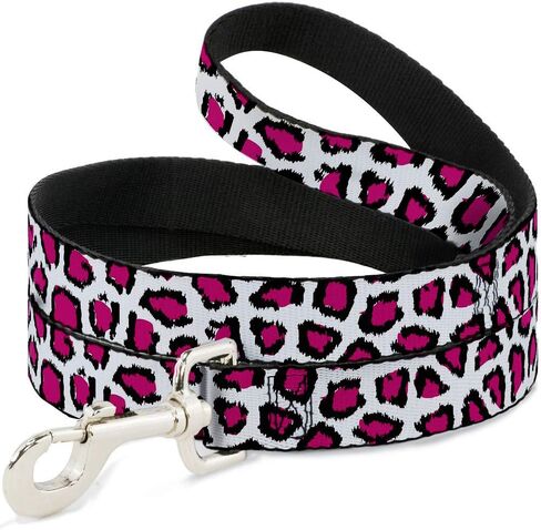 Buckle-Down Pet Leash - Leopard White/Fuchsia - 4 Feet Long - 1" Wide in Saudi Arabia